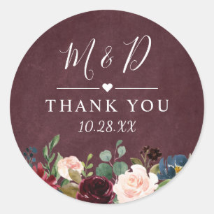 Burgundy Red Blush Floral Weddenschap Bedankt Ronde Sticker