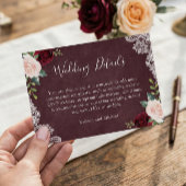 Burgundy Red Blush Floral Weddenschap Details Informatiekaartje