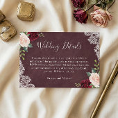 Burgundy Red Blush Floral Weddenschap Details Informatiekaartje