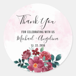 Burgundy Red Blush Floral Wedding Favor Ronde Sticker