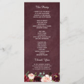 Burgundy Red Blush Floral Wedding Programmakaart (Achterkant)