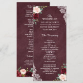 Burgundy Red Blush Floral Wedding Programmakaart (Voorkant / Achterkant)