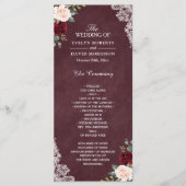 Burgundy Red Blush Floral Wedding Programmakaart (Voorkant)