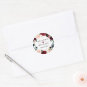 Burgundy Red Blush Floral Wreath Wedding Favor Ronde Sticker (Envelop)
