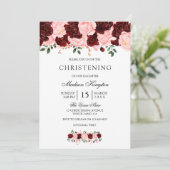 Burgundy Red Blush Flowers Christening Invite Kaart (Staand voorkant)