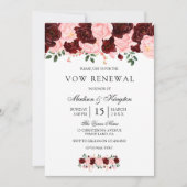 Burgundy Red Blush Flowers Vow Renewal Invite Kaart (Voorkant)