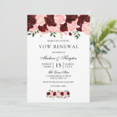 Burgundy Red Blush Flowers Vow Renewal Invite Kaart (Staand voorkant)