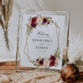 Burgundy red & blush geometrisch trouwbord poster