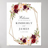 Burgundy red & blush geometrisch trouwbord poster (Voorkant)