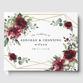 Burgundy Red Blush Gold Geometric Greenery Wedding Gastenboek