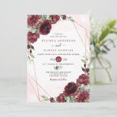 Burgundy Red Blush Gold Geometric Greenery Wedding Kaart (Staand voorkant)