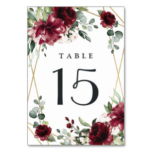 Burgundy Red Blush Gold Geometric Greenery Wedding Kaart