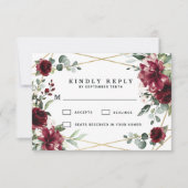 Burgundy Red Blush Gold Geometric Greenery Wedding RSVP Kaartje (Voorkant)