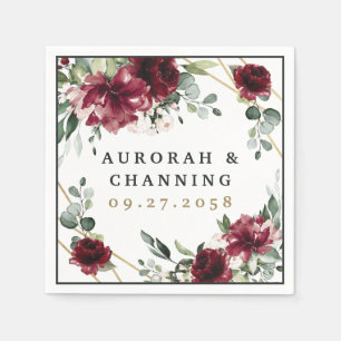 Burgundy Red Blush Gold Geometric Greenery Wedding Servet