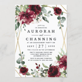 Burgundy Red Blush Gold Greenery Engagement Party Kaart
