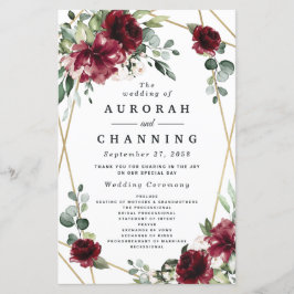 Burgundy Red Blush Gold Greenery Wedding Programs