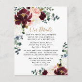 Burgundy Red Blush Pink and Gold Floral Wedding Informatiekaartje (Voorkant)