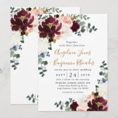 Burgundy Red Blush Pink and Gold Floral Wedding Kaart (Voorkant / Achterkant)