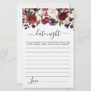 Burgundy Red Blush Pink Floral Date Night Kaart