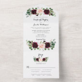 Burgundy Red Blush Pink Floral Eucalyptus Weddensc All In One Uitnodiging (Binnen)