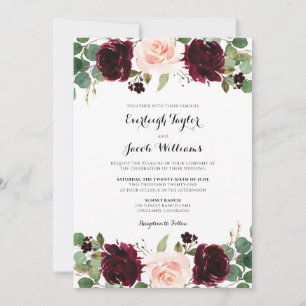 Burgundy Red Blush Pink Floral Eucalyptus Weddensc Kaart