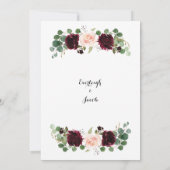 Burgundy Red Blush Pink Floral Eucalyptus Weddensc Kaart (Achterkant)