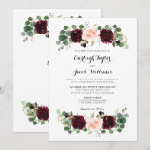 Burgundy Red Blush Pink Floral Eucalyptus Weddensc Kaart (Voorkant / Achterkant)