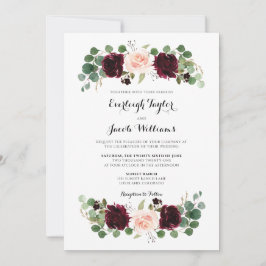 Burgundy Red Blush Pink Floral Eucalyptus Weddensc Kaart