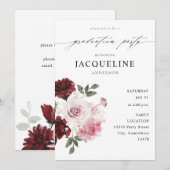 Burgundy Red & Blush Pink Floral Gradual Party Kaart (Voorkant / Achterkant)