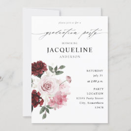Burgundy Red & Blush Pink Floral Gradual Party Kaart