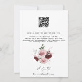 Burgundy Red Blush Pink Floral QR Code Weddenschap Kaart (Achterkant)