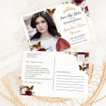 Burgundy Red Blush Pink Floral Quinceañera Foto S Aankondigingskaart<br><div class="desc">c) De Happy Cat Studio</div>