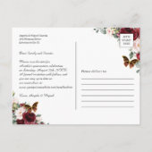 Burgundy Red Blush Pink Floral Quinceañera Foto S Aankondigingskaart (Achterkant)