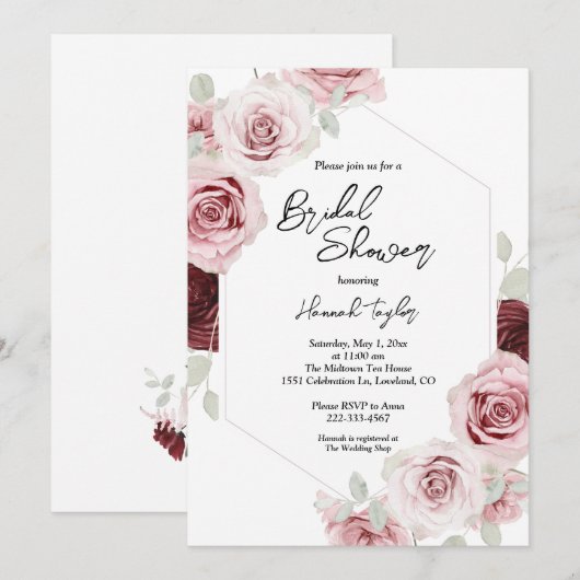 Burgundy Red Blush Pink Floral Vrijgezellenfeest Kaart (Voorkant / Achterkant)