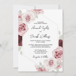 Burgundy Red Blush Pink Floral Wedding Kaart