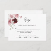 Burgundy Red Blush Pink Floral Wedding RSVP Kaartje (Voorkant / Achterkant)