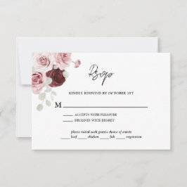 Burgundy Red Blush Pink Floral Wedding RSVP Kaartje