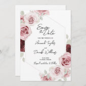 Burgundy Red Blush Pink Floral Wedding Save The Date (Voorkant / Achterkant)