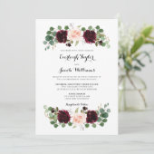 Burgundy Red Blush Pink Foto Floral Weddenschap Kaart (Staand voorkant)