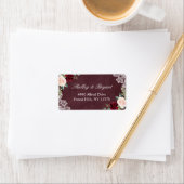 Burgundy Red Blush Waterverf Floral White Lace Etiket (Insitu)