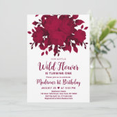Burgundy Red Blush Wildflower Birthday Invitation Kaart (Staand voorkant)