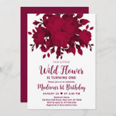 Burgundy Red Blush Wildflower Birthday Invitation Kaart (Voorkant / Achterkant)