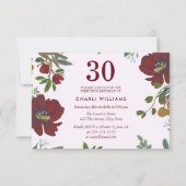 Burgundy Red Boho 30th Birthday Party Invite Kaart (Voorkant)