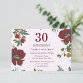 Burgundy Red Boho 30th Birthday Party Invite Kaart (Staand voorkant)