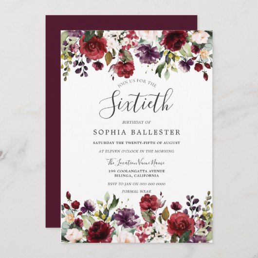 Burgundy Red Boho 60e zestigste verjaardag Kaart (Voorkant / Achterkant)