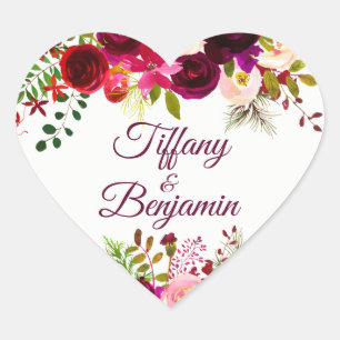 Burgundy Red Boho Floral Engagement Party Weddensc Hart Sticker