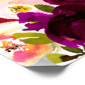 Burgundy Red Boho Floral Waterverf Wedding Poster (Hoek)