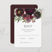 Burgundy Red Botanic Floral Custom Wedding RSVP Kaartje (Voorkant / Achterkant)
