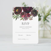 Burgundy Red Botanic Floral Custom Wedding RSVP Kaartje (Staand voorkant)