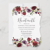 Burgundy Red Botanical 19th Birthday Party Kaart (Voorkant)